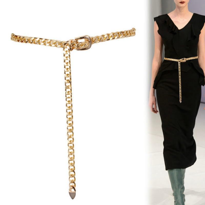 Women's Metal Waist-Chain-Belt Golden-Cowgirl-Belts Adjustable Waistband | Chain Belt for Women, Gold Chain Belt for Dresses Jeans