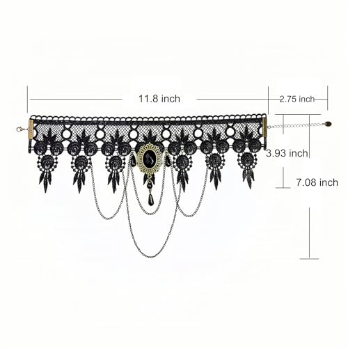 iWenSheng Halloween Costumes Jewelry for Women - Steampunk Black Lace Choker Necklace Gothic Jewelry Accessories, Vampire Choker Necklace Costume for Teen Girls - color: Black