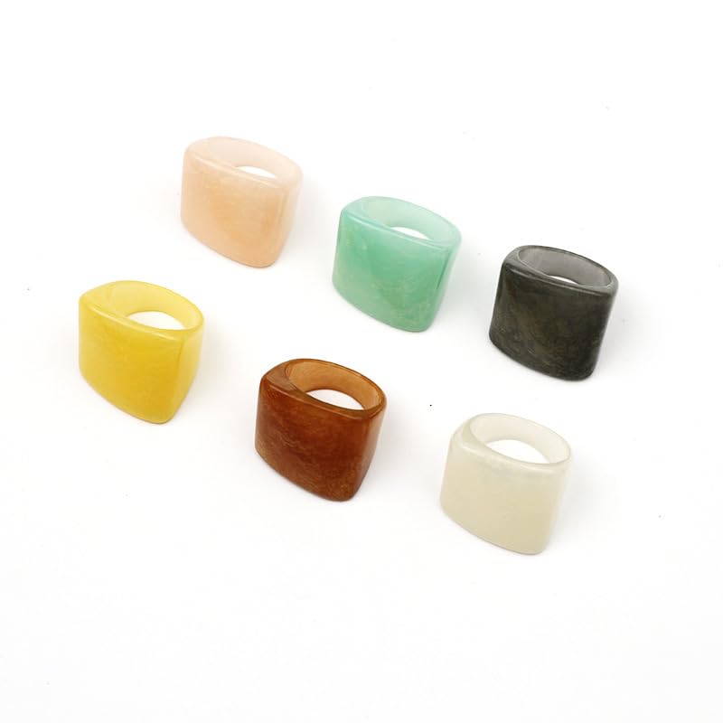 Resin Chunky Rings for Women Multicolor Acrylic Plastic Rings Set Cute Trendy Aesthetic Y2k Statement Rings Thick Dome Heart Knuckle Finger Jewelry - color: 6PCS Dome