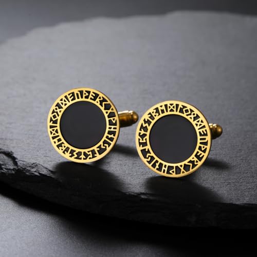 Cufflinks for Men Delicate Stainless Steel Wedding Business Cufflinks Gifts for Groom Husband French Shirt Accessories - style: Viking Symbol-Gold
