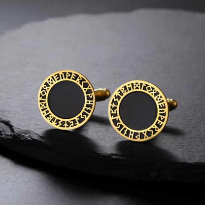 Cufflinks for Men Delicate Stainless Steel Wedding Business Cufflinks Gifts for Groom Husband French Shirt Accessories - style: Viking Symbol-Gold
