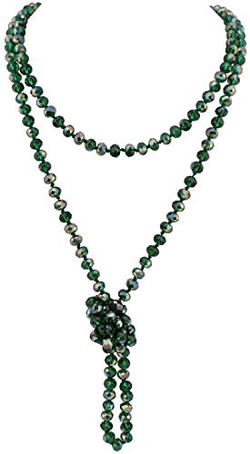 Firstmeet Fashion Beads Rope Knot Long Beaded Necklace Versatile 60" Strand Costume Jewelry for Women - color: Green AB