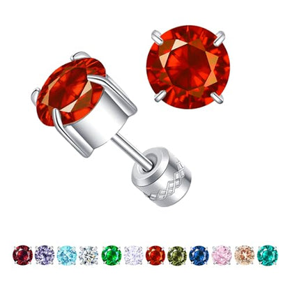 Titanium Flat Back Surgical Stainless Steel Stud Earrings for Women Men,Birthstone Stud Earrings Hypoallergenic Double Side 5A Cubic Zirconia Studs Jewelry 6mm - color: July(Orange)