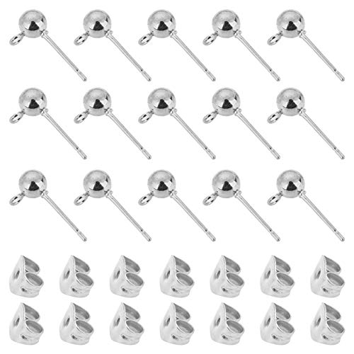 150Pcs Ball Post Earring Studs for Jewelry Making,Earring Studs Ball Post Earrings with Loop with 200Pcs Butterfly Earrings Back Replacements for DIY Jewelry Making Findings(White K) - color: White K