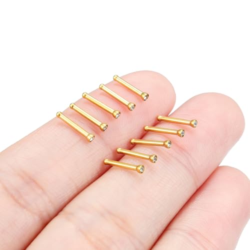 Hoeudjo Nose Studs Surgical Steel Cubic Zirconia Nose Rings Kit for Women Men Tiny Nose Stud Bone & Screw & L Shaped Nostril Piercing Jewelry 18/20/22/24 Gauge 10 Pieces - color: gold-tone,nose bone studs, size: 18g/1.5mm clear CZ