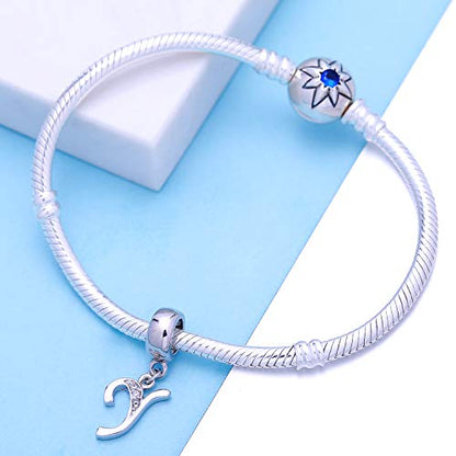 925 Sterling Silver Letter Charms Fits Pandora Bracelets, Gift for Women | A-Z Alphabet Initial Charm with CZ,Great gift for Christmas, Valentine's Day, Mother's Day. - color: Y