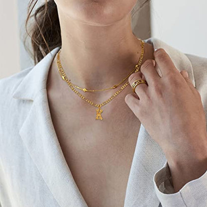 14K Gold Plated Initial Necklaces for Women Men A-Z Letter Necklaces | Figaro Chain, 16"+2" Adjustable Length, with Gift Box - style: J