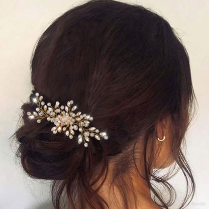 Rhinestone Hair Comb Wedding Hair Accessory for Women | Silver Bride Hair Clip Crystal Bridal Hair Piece Accessories - color: Gold