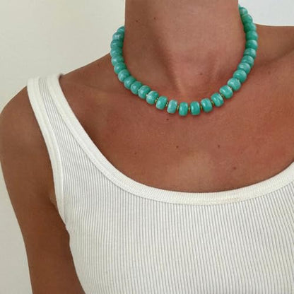 Beaded necklace for Women Boho Bead Gemstone Chunky Necklace Big Bead Necklace Fashion Trendy Summer Necklaces Jewelry Gifts - color: Mint-Green Beaded