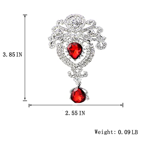 seven wolves Women Crystal Bouquet Brooch Pin All-Match Accessories Rhinestone Brooches and Pins - color: Red B