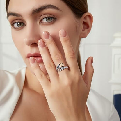 FLYOW Sterling Silver Sunflower Spoon Ring Victorian Style Boho Antique Flower Adjustable Open Ring Retro Statement Cubic Zirconial/Turquoise/Oxidized Thumb Rings for Women Birthday Christmas Jewelry - style: Cubic Zirconial-7