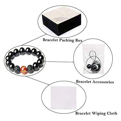 Black Obsidian Bracelet,Feng Shui Black Obsidian Wealth Bracelet for Women Men Couples Handmade Stretch Obsidian Bracelet Bangle with Carved Pixiu Tiger Eye Stone Attract Wealth Money and Good Luck - color: H,10mm,Red Agate