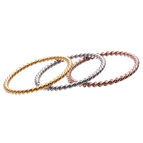 Women's Stainless Steel 1.1mm Rope Thin Wedding Ring Silver Rose Gold Plated Size 4 to 9 - color: 1.1mm, 3pcs (Silver+Gold+Rose)
