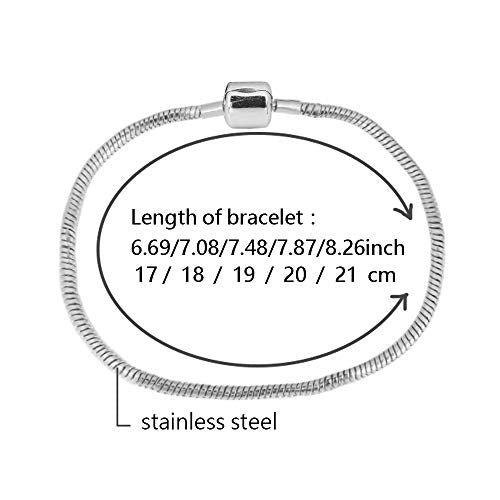 Snake Chain Memorial Charm Bracelet fits Pandora Moments Bracelet Women Silver Stainless Steel 6.7-8.3 inch - size: 7.1"