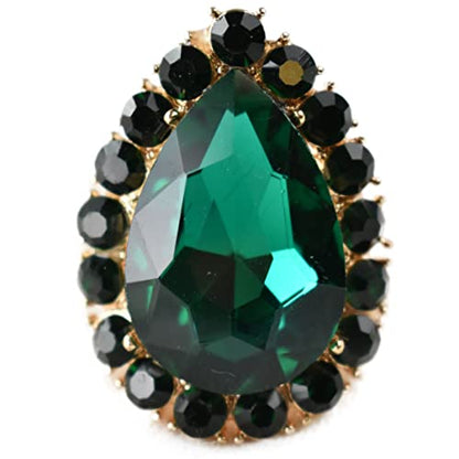 NYFASHION101 Radiant Teardrop Stone Adjustable Cocktail Statement Ring - color: Green/Gold-Tone