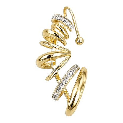 Gold Spiral Ear Cuff for Women CZ Cartilage Wrap Jewelry | Modern spiral ear cuff with sparkling CZ accents and layered statement design.