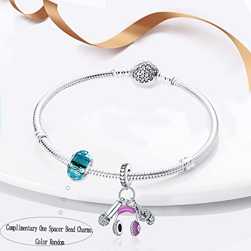 LNQOBU 925 Sterling Silver Charms for Bracelets Dangle Pendant fit Pandora Bracelets or Necklaces Jewelry Woman Gift Beads Charm (With one Spacer Beads) - style: C-Music Three Piece Pendant Charm