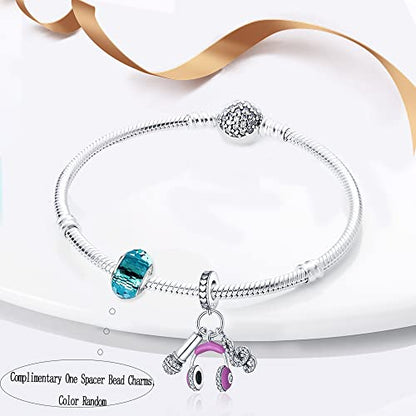 LNQOBU 925 Sterling Silver Charms for Bracelets Dangle Pendant fit Pandora Bracelets or Necklaces Jewelry Woman Gift Beads Charm (With one Spacer Beads) - style: C-Music Three Piece Pendant Charm