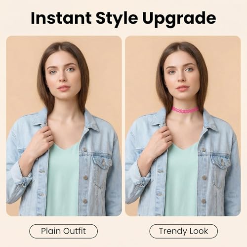 12PC Tattoo Choker Necklace Set- 90s Accessories 2000s Jewelry Fashion- Rainbow Goth Black White Blue Green Pink - Adjustable Stretchy Elastic Necklace for Women - color: Color -12p