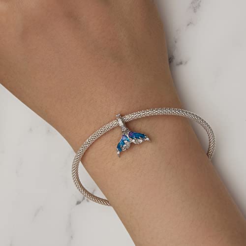 BISAER 925 Sterling Silver Charms for Bracelets Cat Dog Sloth Animal Beads Butterfly Fairy Heart Dangle Pendant Charms - color: Mermaid's tail