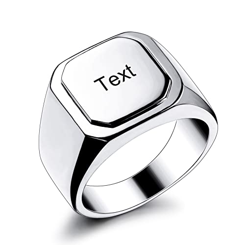 Initial Ring Letter Signet Ring for Men Women Personalized Name Engraved Stainless Steel Fashion Jewelry Wedding Couples Father Day Gift with Ring Size Adjusters - color: A3: Silver (Text)
