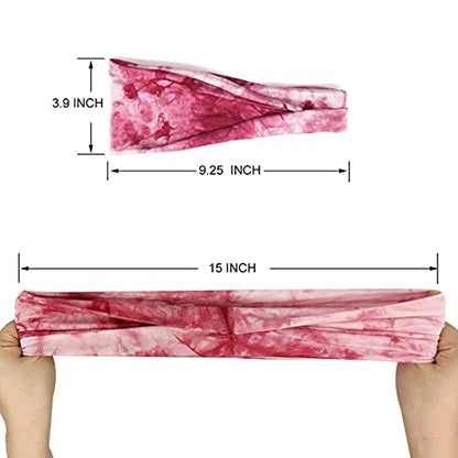 YONUF Boho Headbands For Women Fashion Wide Headband Yoga Workout Head Bands Hair Accessories Elastic Tie Dye Band 6 Pack - color: Tie dye