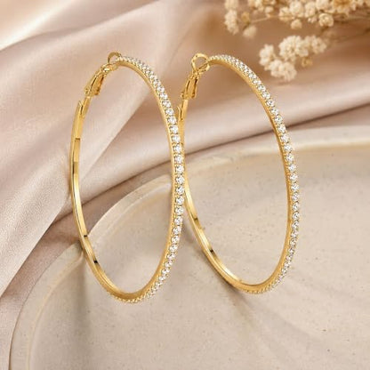 Big Chunky Gold Hoop Earrings for Women Beaded Large Statement Earrings Lightweight Fashion Jewelry Daily Wear Party Gift - color: F1:Gold 6.5cm