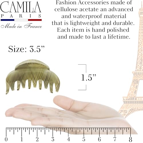 Camila Paris CP3217 French Hair Clips for Women, 3.5" Large Claw Clip Strong Hold All Day, Girl Large Claw Clips for Thick Hair, No Damage No Slip Flat Clip for Women. Made in France - color: Gray