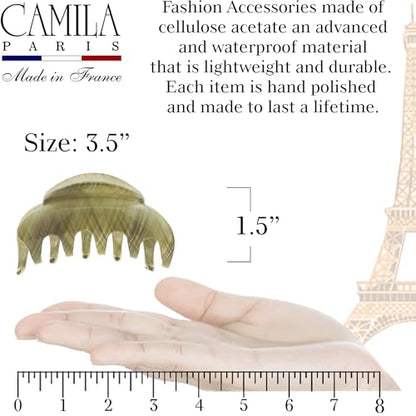 Camila Paris CP3217 French Hair Clips for Women, 3.5" Large Claw Clip Strong Hold All Day, Girl Large Claw Clips for Thick Hair, No Damage No Slip Flat Clip for Women. Made in France - color: Gray