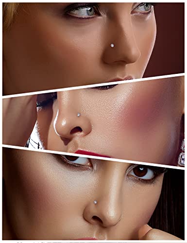 18G 20G 22G 24G Nose Rings Studs 316L Surgical Steel L Shaped Nose Nostril Studs Piercing Jewelry for Women Men Silver Gold Black CZ 1.5mm 2mm 2.5mm 3mm 3.5mm 4mm - style: Silver-20G(0.8mm)-7mm Bars-1.5mm 2mm 2.5mm 3mm 3.5mm 4mm CZ