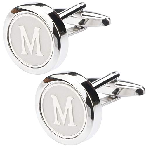 Mens Classic Stainless Steel Initial Cufflinks 26 Alphabet Initial Letter Cufflinks Business Wedding Shirts A-Z - style: M