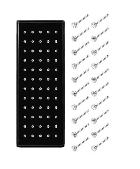Jstyle 60Pcs Hypoallergenic Nose Rings Studs for Women Men 22G Piercing Pin | 316L Stainless Steel Straight Nose Studs, Small Sparkly CZ Piercing Jewelry for Sensitive Skin, 7MM Post, 1.5/2.0/2.5MM CZ - size: 2.5 mm