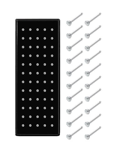 Jstyle 60Pcs Hypoallergenic Nose Rings Studs for Women Men 22G Piercing Pin | 316L Stainless Steel Straight Nose Studs, Small Sparkly CZ Piercing Jewelry for Sensitive Skin, 7MM Post, 1.5/2.0/2.5MM CZ - size: 2.5 mm