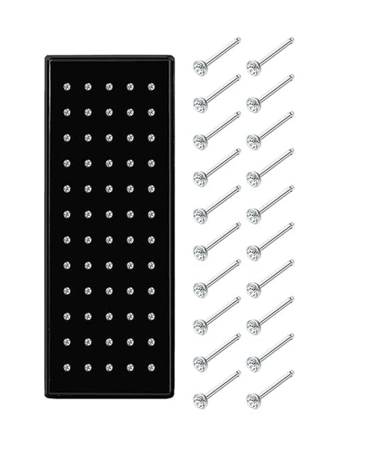 Jstyle 60Pcs Hypoallergenic Nose Rings Studs for Women Men 22G Piercing Pin | 316L Stainless Steel Straight Nose Studs, Small Sparkly CZ Piercing Jewelry for Sensitive Skin, 7MM Post, 1.5/2.0/2.5MM CZ - size: 2.5 mm