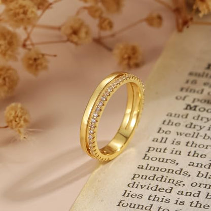 Gold Rings for Women Non Tarnish Stackable Rings 14k Gold Plated Pinky Ring for Women Cubic Zirconia Gift - color: Dual Stacking Rings