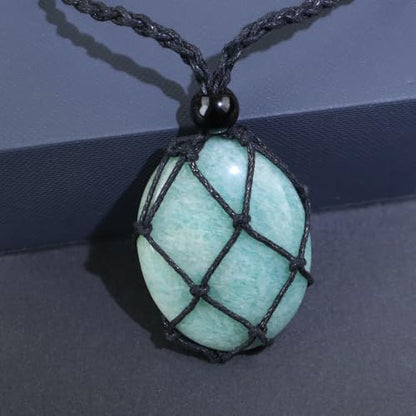 weryerker Natural Gemstone Pendant Necklace Healing Crystal Stone Pendant with Hand-Woven Rope Adjustable for Women Men - color: 1PC Amazonite