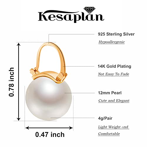 Pearl Earrings for Women 14K Gold Plated Hypoallergenic Pearl Earrings 5A Cubic Zirconia Dangle Earrings Elegant Jewelry - color: yellow