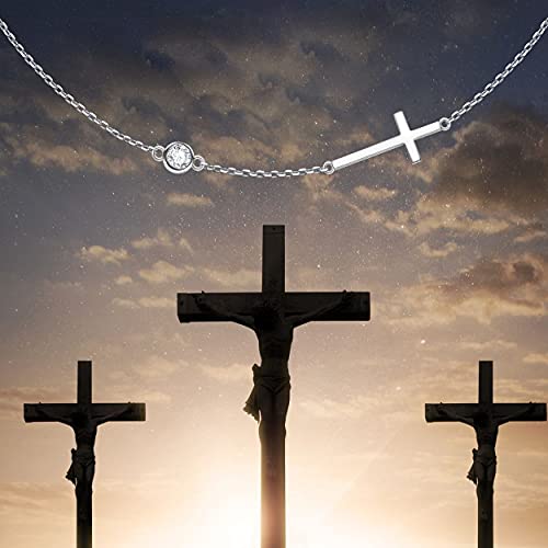 Yearace Choker Necklaces for Women S925 Sterling Silver Sideways Cross/Butterfly/Handcuffs/Infinity Interlocking/Chakra Choker Necklace Dainty Sideways Cross Necklace Jewelry Gift - style: Cross 14+4"