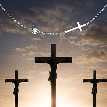 Yearace Choker Necklaces for Women S925 Sterling Silver Sideways Cross/Butterfly/Handcuffs/Infinity Interlocking/Chakra Choker Necklace Dainty Sideways Cross Necklace Jewelry Gift - style: Cross 14+4"