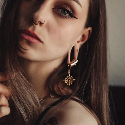 PUNKYOUTH Gothic Crest Dangle Drop Hoop Earrings Dark Alternative Piercing Jewelry 18G 1mm Antique Finish Ornate Scroll Cubic Zirconia Spike Statement Everyday Wear Accessories For Women Men - color: Fleur-de-lis-Gold