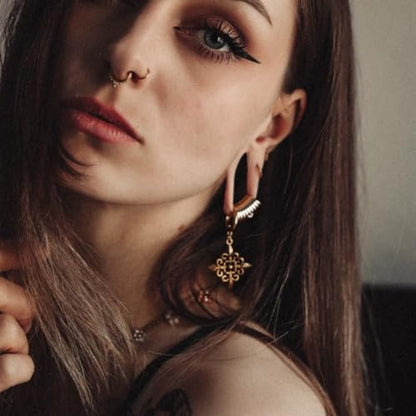 PUNKYOUTH Gothic Crest Dangle Drop Hoop Earrings Dark Alternative Piercing Jewelry 18G 1mm Antique Finish Ornate Scroll Cubic Zirconia Spike Statement Everyday Wear Accessories For Women Men - color: Fleur-de-lis-Gold