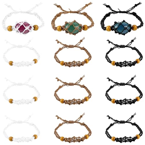 Framendino, 12 Pack Crystal Bracelet Holder Empty Adjustable Stone Cage Cord for DIY Jewelry Making
