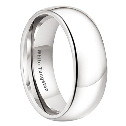 TUTISS 2mm 3mm 4mm 5mm 6mm 7mm 8mm 10mm White Tungsten Rings for Men Women Engagement Wedding Bands Domed Polished Shiny Comfort Fit - color: 8mm White Tungsten