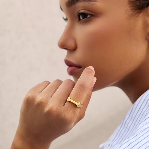 Cicy Bell Initial Rings for Women 18k Gold Plated Adjustable Rings | Open Signet Rings, Bold Letter, Personalized Engraved, For Party - color: Initial-I