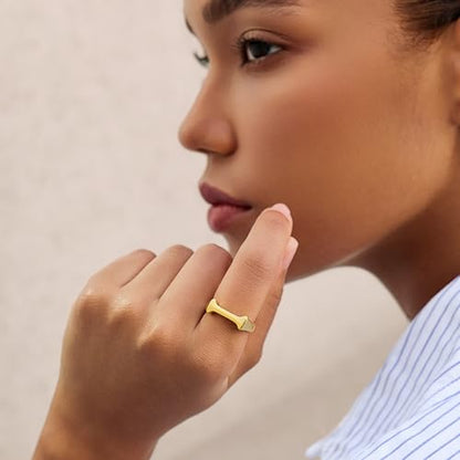 Cicy Bell Initial Rings for Women 18k Gold Plated Adjustable Rings | Open Signet Rings, Bold Letter, Personalized Engraved, For Party - color: Initial-I