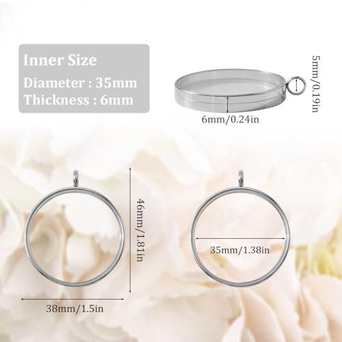 WANDIC Silver Photo Charms, 4 Pcs Screw Thread Round Memory Locket Pendants, Bridal Wedding Bouquet Frame for Bouquet Decoration, Key Chain, Necklace Making, 35mm - size: 35mm