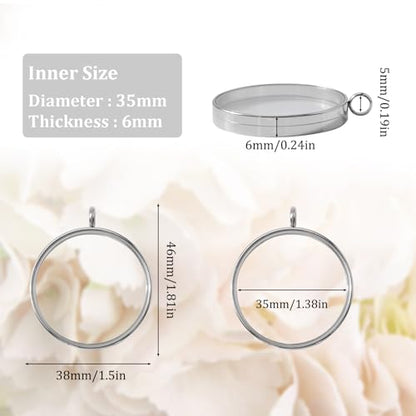 WANDIC Silver Photo Charms, 4 Pcs Screw Thread Round Memory Locket Pendants, Bridal Wedding Bouquet Frame for Bouquet Decoration, Key Chain, Necklace Making, 35mm - size: 35mm