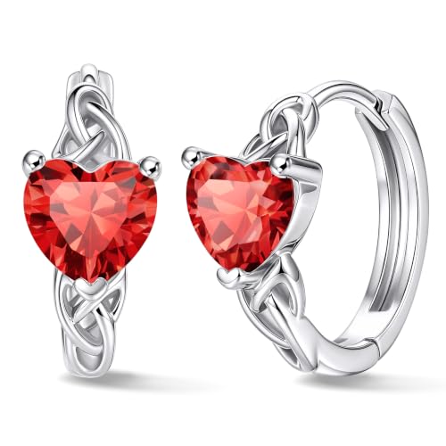 Bestyle 925 Sterling Silver Huggie Hoop Earrings Small Birthstone Hoop Earrings for Women Hypoallergenic Silver Huggie Earring,Great Birthday Earrings Gift for Daughter Wife Mom - color: 07-Red Ruby-Hoop