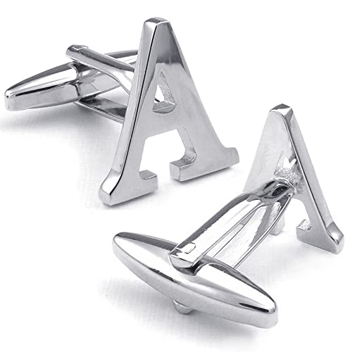 HONEY BEAR Initial Letter Cufflinks for Men Wedding Business | Personalized, Tarnish-Resistant, Steel-Plated Copper Base, Gift Box, for Groomsmen, Father, Husband, Anniversary - style: A Silver