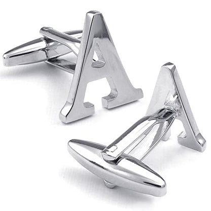 HONEY BEAR Initial Letter Cufflinks for Men Wedding Business | Personalized, Tarnish-Resistant, Steel-Plated Copper Base, Gift Box, for Groomsmen, Father, Husband, Anniversary - style: A Silver